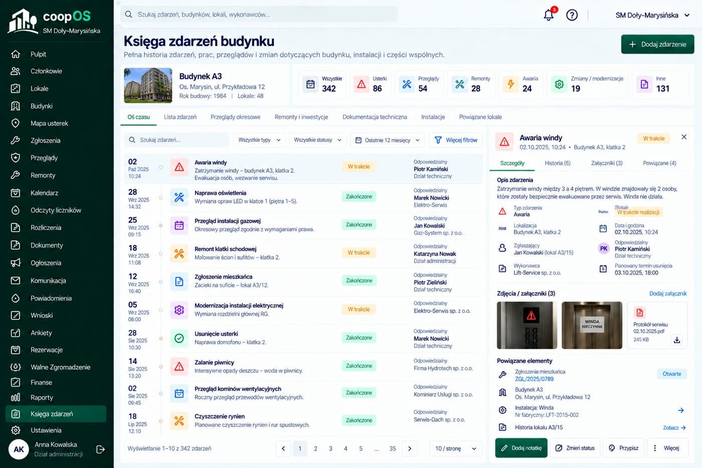 Makieta: księga zdarzeń budynku