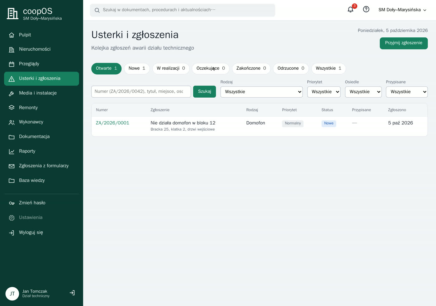 Kolejka zgłoszeń działu technicznego